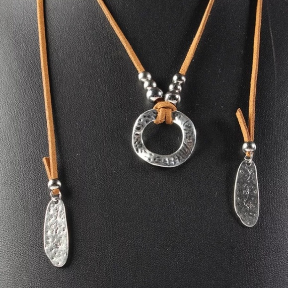 Boho Western Long Choker Necklace Hammered Silver - Picture 4 of 5